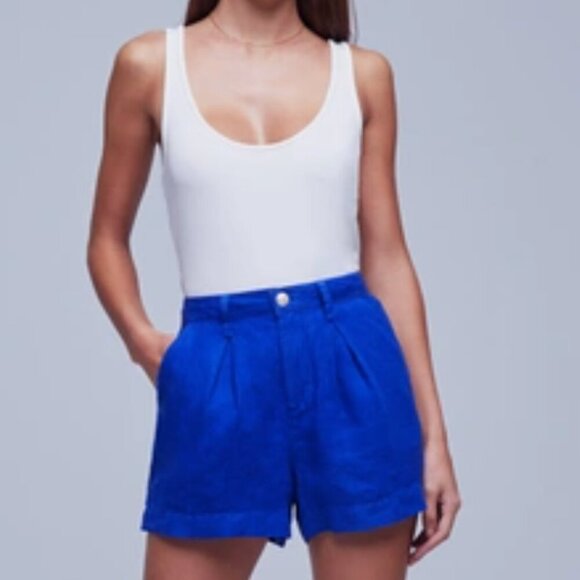 L'AGENCE Zahari High Rise Surf Blue Linen Shorts Size 28 - Picture 13 of 13